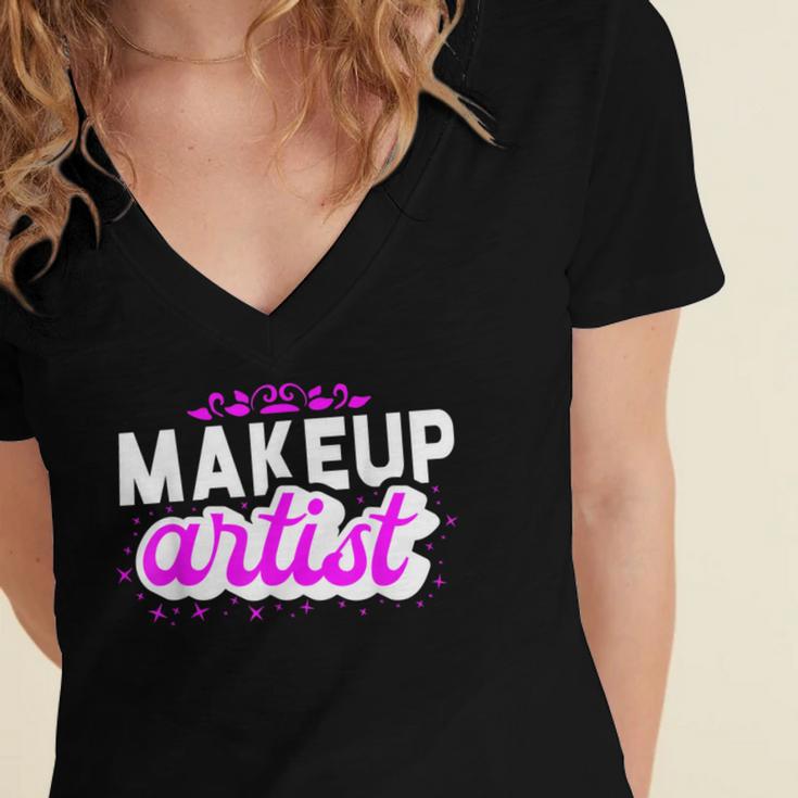 Makeup Artist Beauty Cosmetologist Graduation T-Shirt Women's Jersey Short Sleeve Deep V-Neck Tshirt