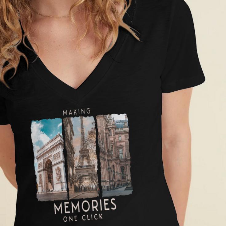 Making Memories In Paris Photo Nostalgia Travel Humor Women's Jersey Short Sleeve Deep V-Neck Tshirt