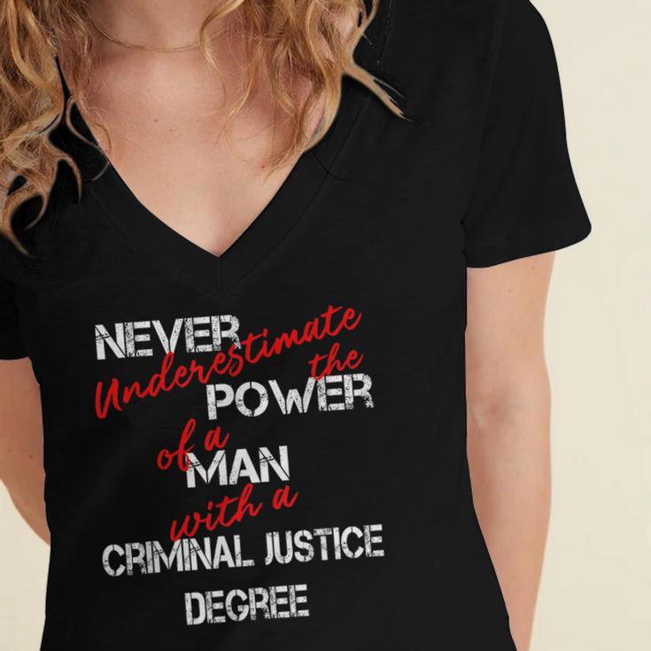 Man Criminal Justice Degree Graduation Or Career Women's Jersey Short Sleeve Deep V-Neck Tshirt