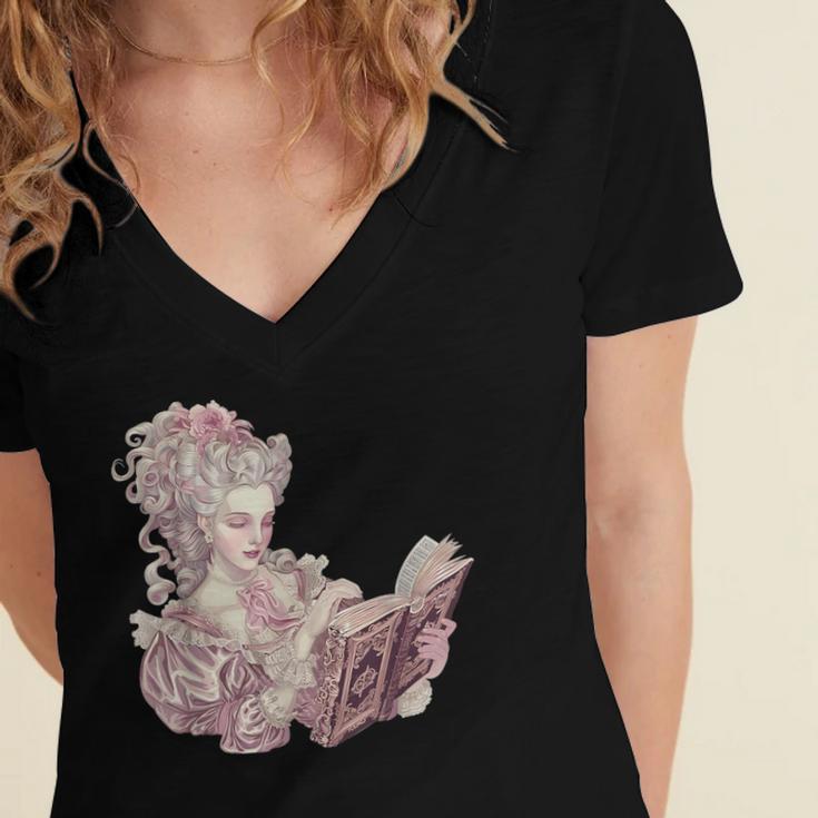Marie Antoinette Reading A Book Women's Jersey Short Sleeve Deep V-Neck Tshirt Marie Antoinette Reading A Book Women's Jersey Short Sleeve Deep V-Neck Tshirt
