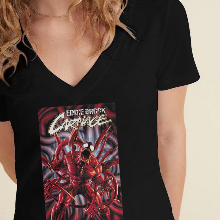 Marvel Spider-Man Eddie Brock Carnage Comic Book Cover Women's Jersey Short Sleeve Deep V-Neck Tshirt