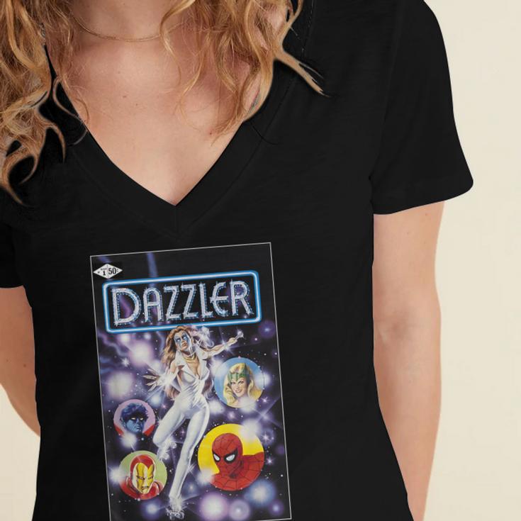 Marvel Universe Classic Dazzler Light Power Comic Book Cover Women's Jersey Short Sleeve Deep V-Neck Tshirt