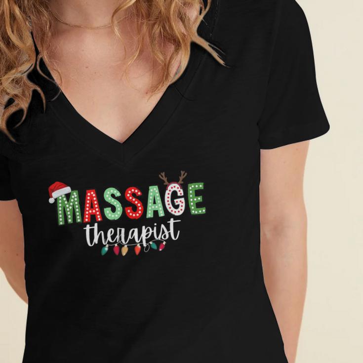Massage Therapist Therapy LMT Masseuse Graduation Christmas Women's Jersey Short Sleeve Deep V-Neck Tshirt