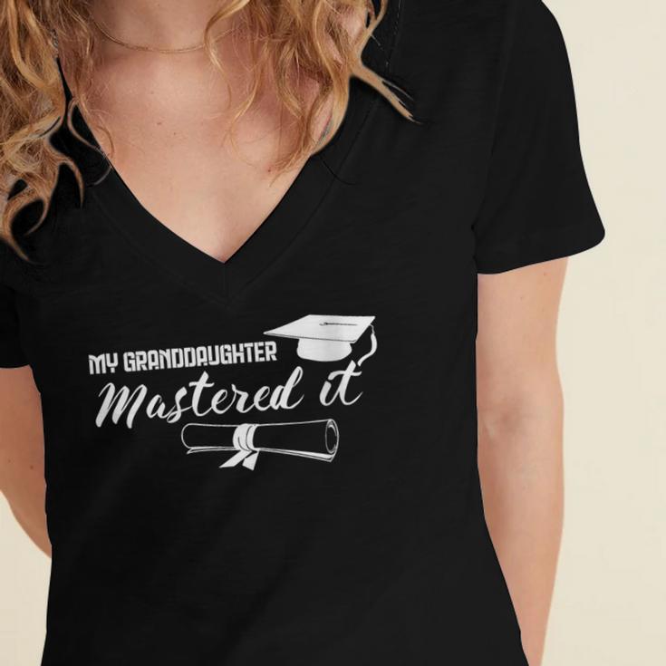 Master Graduation My Granddaughter Mastered It Grandparent Women's Jersey Short Sleeve Deep V-Neck Tshirt