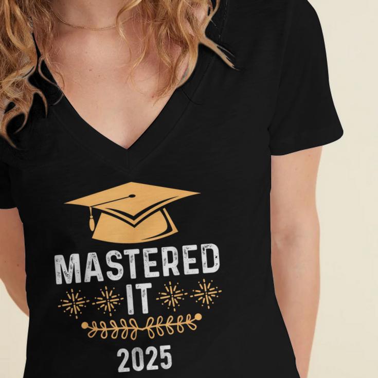 Mastered It 2025 Masters Degree Graduation Graduate Mba Women's Jersey Short Sleeve Deep V-Neck Tshirt
