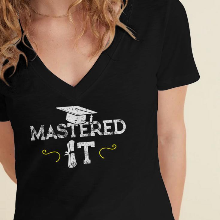 Mastered It Masters Graduation Cool Distressed Women's Jersey Short Sleeve Deep V-Neck Tshirt