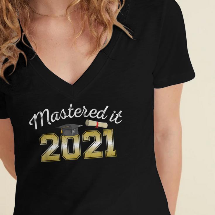 Master's Degree 2021 Graduate Mastered It Graduation Women's Jersey Short Sleeve Deep V-Neck Tshirt