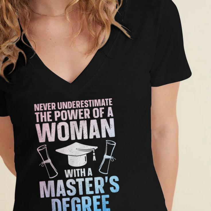 Masters Degree Graduation Art For Women Girls Masters Degree Women's Jersey Short Sleeve Deep V-Neck Tshirt