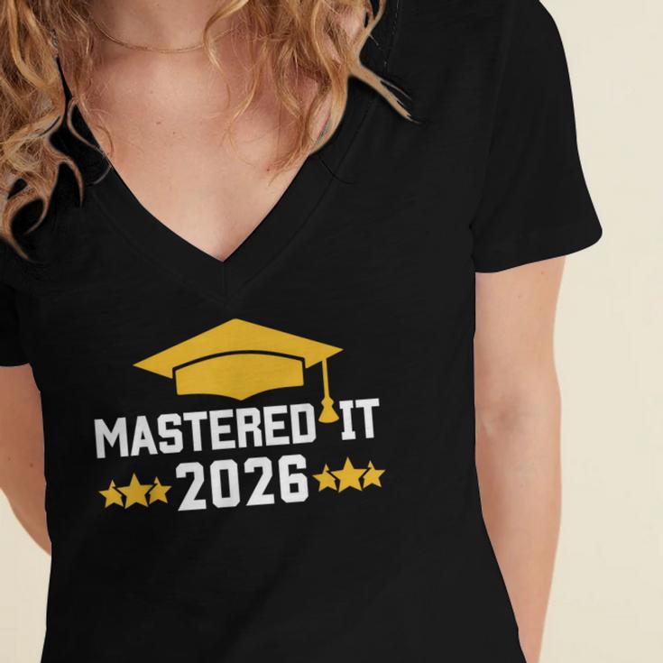 Masters Degree Graduation Mastered It Class Of 2026 Graduate Women's Jersey Short Sleeve Deep V-Neck Tshirt
