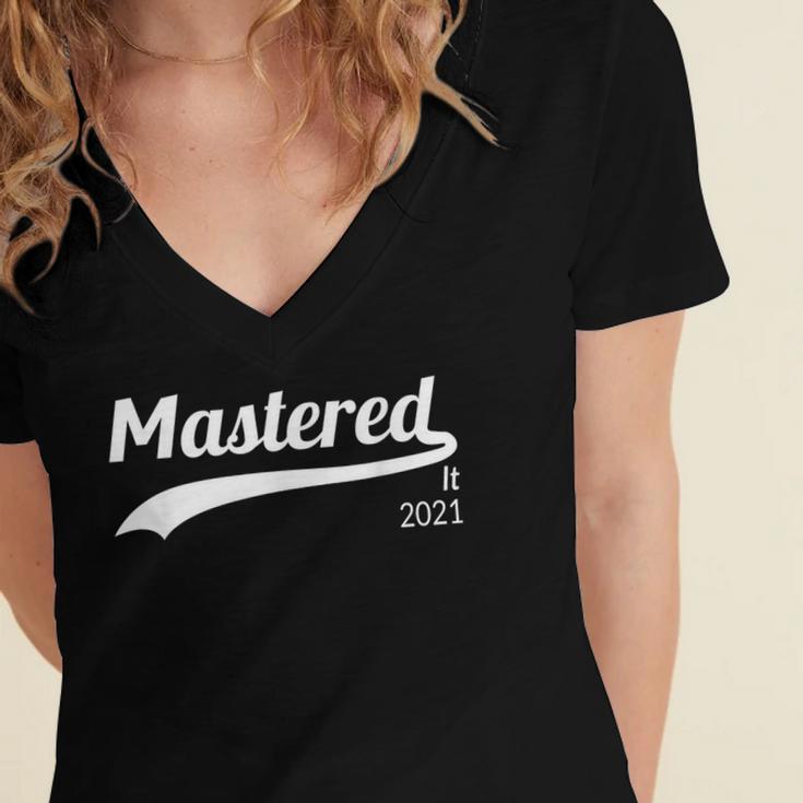 Master's Degree Mastered It 2021 Graduation Women's Jersey Short Sleeve Deep V-Neck Tshirt