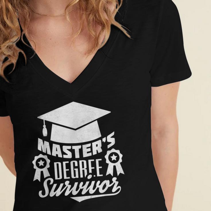 Master's Degree Survivor College Graduation Women's Jersey Short Sleeve Deep V-Neck Tshirt