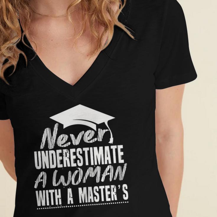 Master's Graduation Shirt For Women With Masters Degree Women's Jersey Short Sleeve Deep V-Neck Tshirt