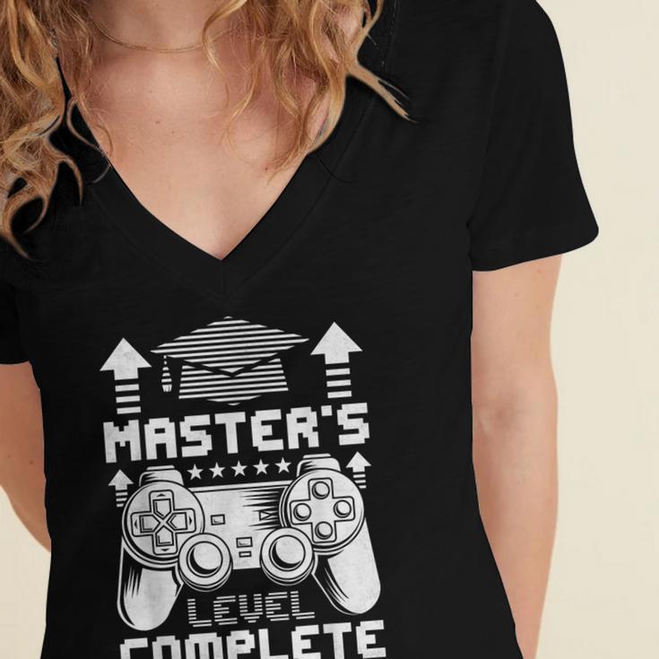 Master's Level Complete College Graduation Women's Jersey Short Sleeve Deep V-Neck Tshirt