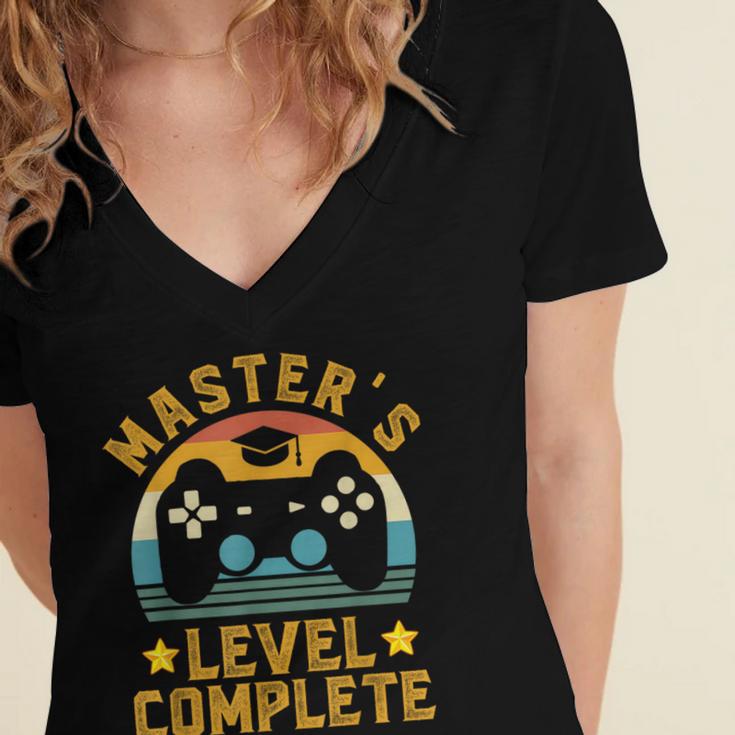 Master's Level Complete Vintage Video Gamer Graduation Women's Jersey Short Sleeve Deep V-Neck Tshirt