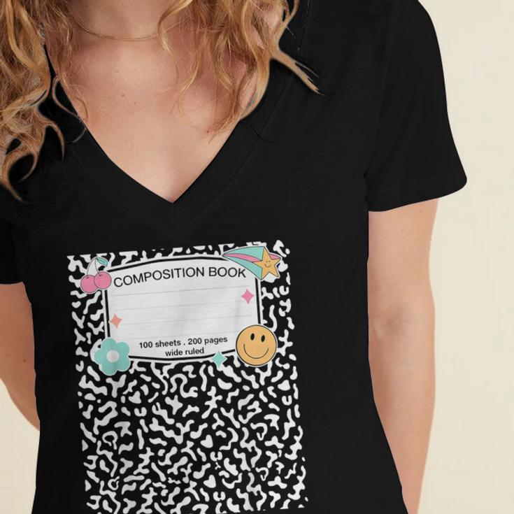 Matching Group Halloween Teacher Composition Book Notebook Women's Jersey Short Sleeve Deep V-Neck Tshirt