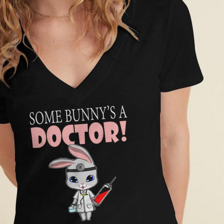 Med School Graduation Bunny Medical New Doctor Women's Jersey Short Sleeve Deep V-Neck Tshirt