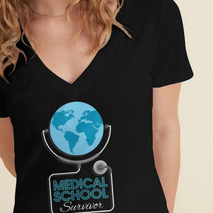 Medical School Survivor Med Graduation Women's Jersey Short Sleeve Deep V-Neck Tshirt