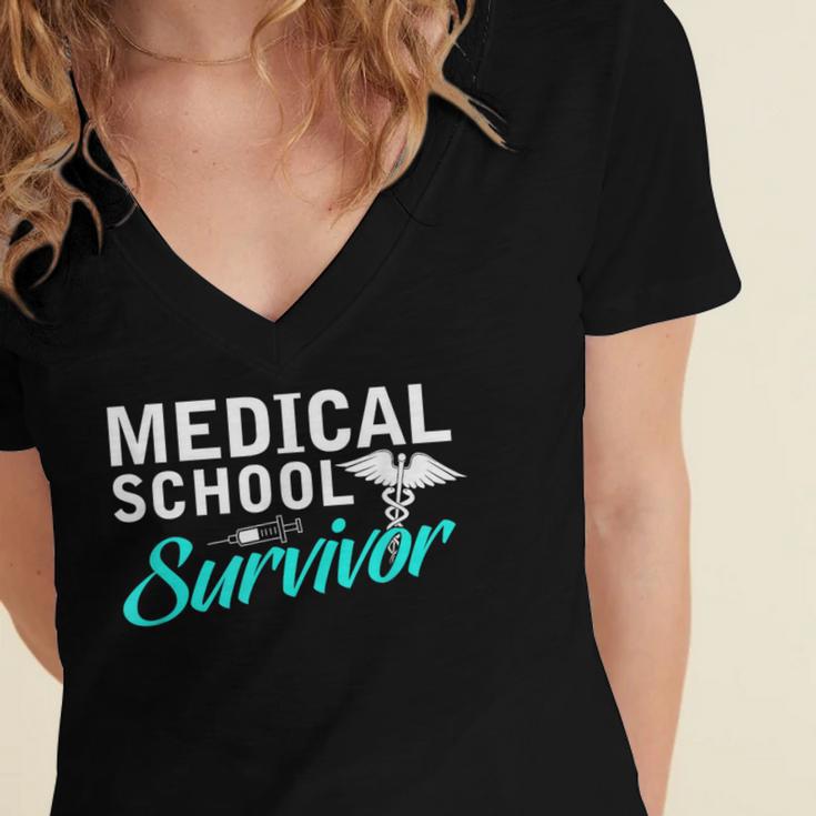 Medical School Survivor Med Student Graduation Women's Jersey Short Sleeve Deep V-Neck Tshirt