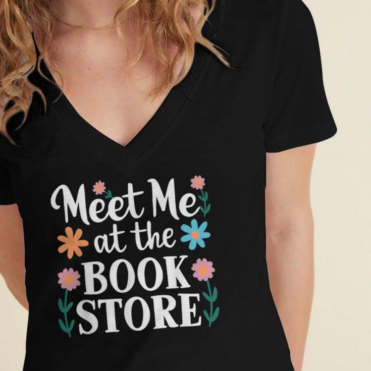 Meet Me At The Book Store Women's Jersey Short Sleeve Deep V-Neck Tshirt