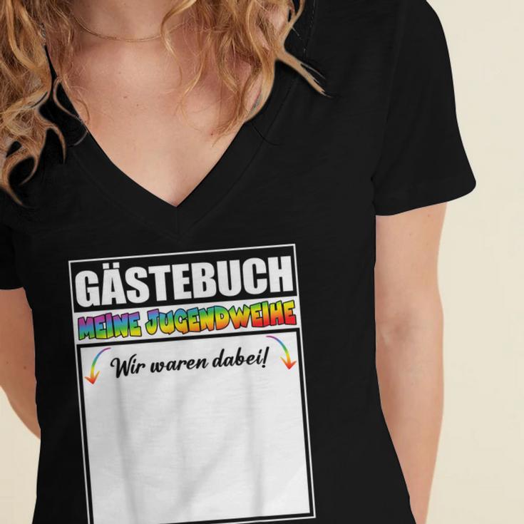 Meine Jugendweihe Guest Book Colourful Wir Waren Dabei MäDchen German Women's Jersey Short Sleeve Deep V-Neck Tshirt