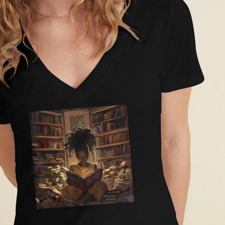 Melanin Afro Women Educated Reading Book History Women's Jersey Short Sleeve Deep V-Neck Tshirt Melanin Afro Women Educated Reading Book History Women's Jersey Short Sleeve Deep V-Neck Tshirt