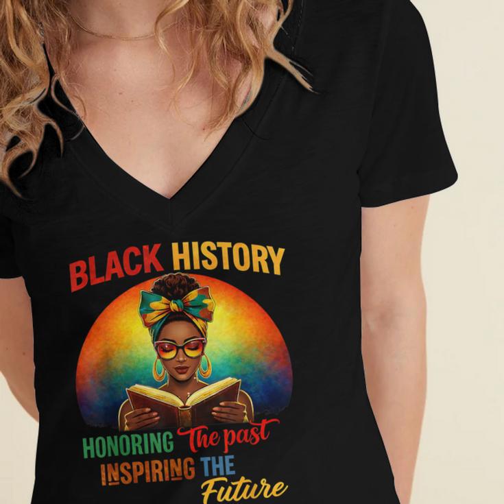 Melanin Honoring Past Inspiring Pride Book Month Women's Jersey Short Sleeve Deep V-Neck Tshirt
