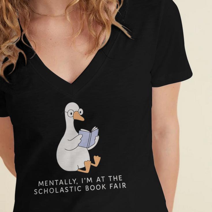 Mentally At The Scholastic Book Fair Retro Vintage Trendy Women's Jersey Short Sleeve Deep V-Neck Tshirt