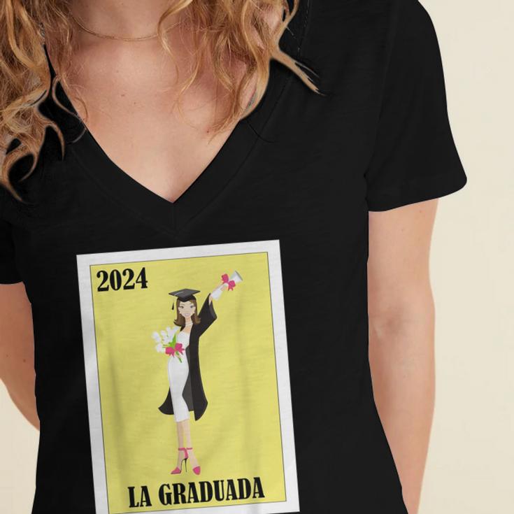 Mexican For Graduation La Graduada 2024 Women's Jersey Short Sleeve Deep V-Neck Tshirt