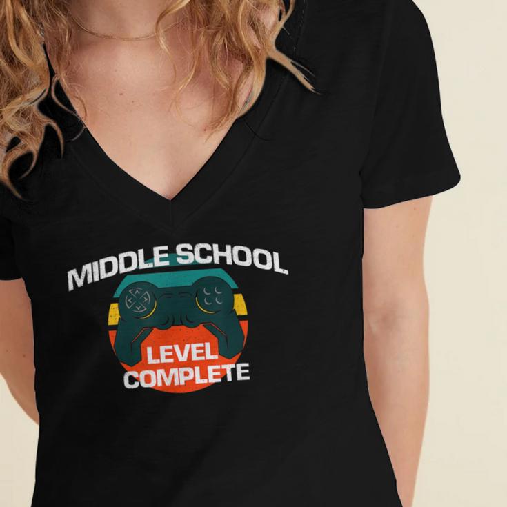 Middle School Graduation Gaming Vintage Level Complete Women's Jersey Short Sleeve Deep V-Neck Tshirt