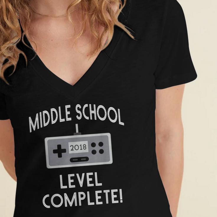 Middle School Graduation Shirt Level Complete Video Gamer Women's Jersey Short Sleeve Deep V-Neck Tshirt