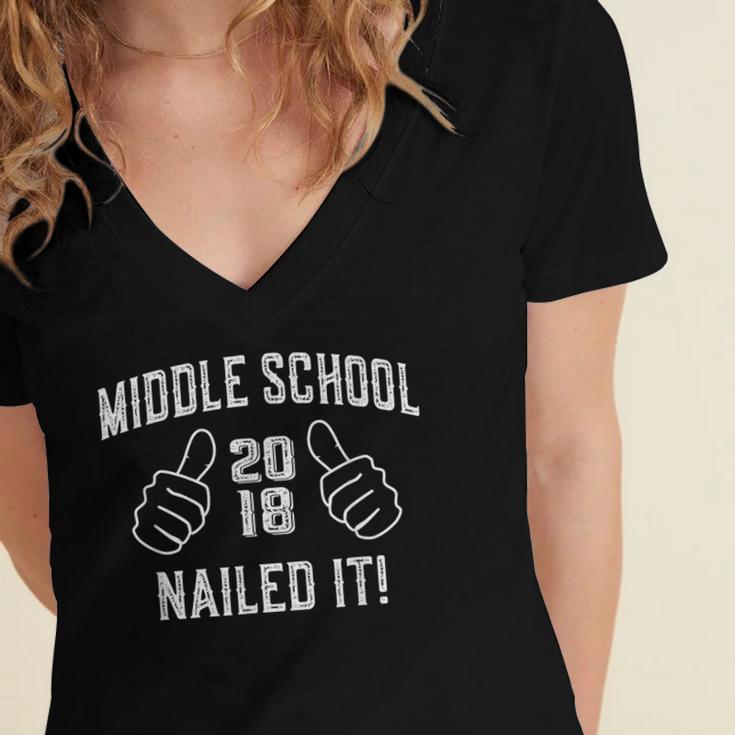 Middle School Graduation Shirt Nailed It 2018 Him Her Women's Jersey Short Sleeve Deep V-Neck Tshirt