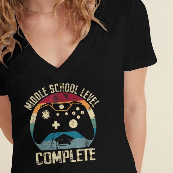 Middle School Level Complete Gamer Class Of 2024 Graduation Women's Jersey Short Sleeve Deep V-Neck Tshirt