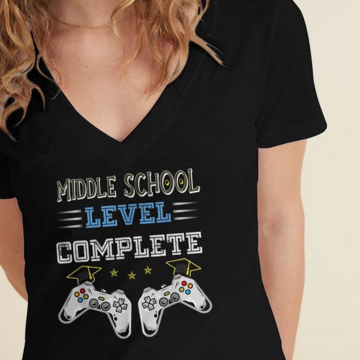 Middle School Level Complete Gaming Class Of 2022 Graduation Women's Jersey Short Sleeve Deep V-Neck Tshirt