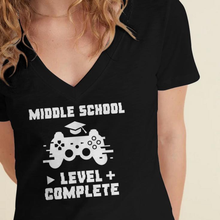 Middle School Level Complete Video Gamer Graduation Women's Jersey Short Sleeve Deep V-Neck Tshirt