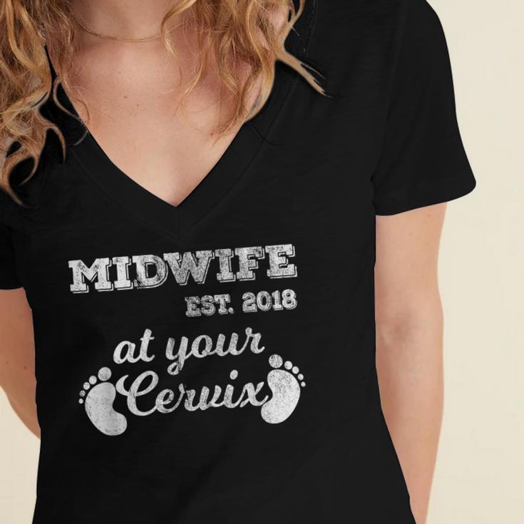 Midwife Est 2018 At Your Cervix Graduation Women's Jersey Short Sleeve Deep V-Neck Tshirt