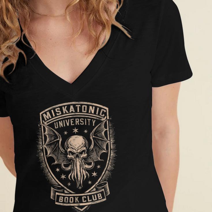 Miskatonic University Book Club Cthulhu Book Women's Jersey Short Sleeve Deep V-Neck Tshirt
