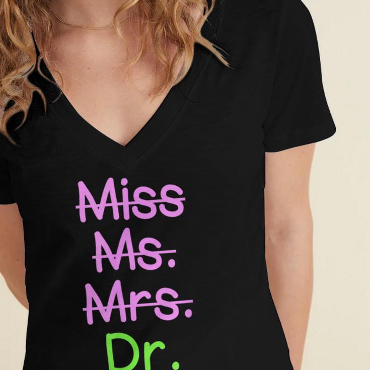 MIss Ms Mrs Dr Graduation Phd Pink And Green Class 2021 Women's Jersey Short Sleeve Deep V-Neck Tshirt