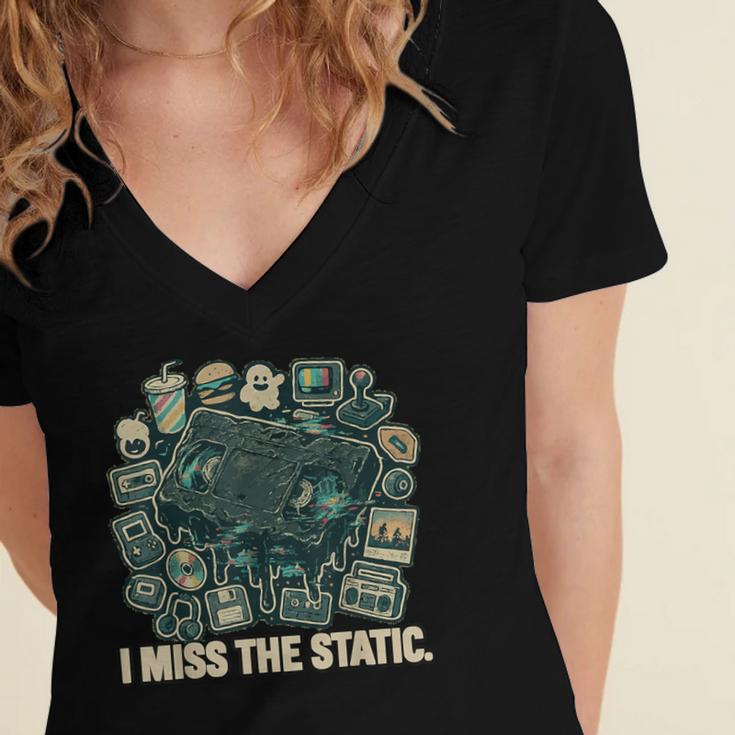 I Miss The Static Retro VHS Nostalgia Art Women's Jersey Short Sleeve Deep V-Neck Tshirt