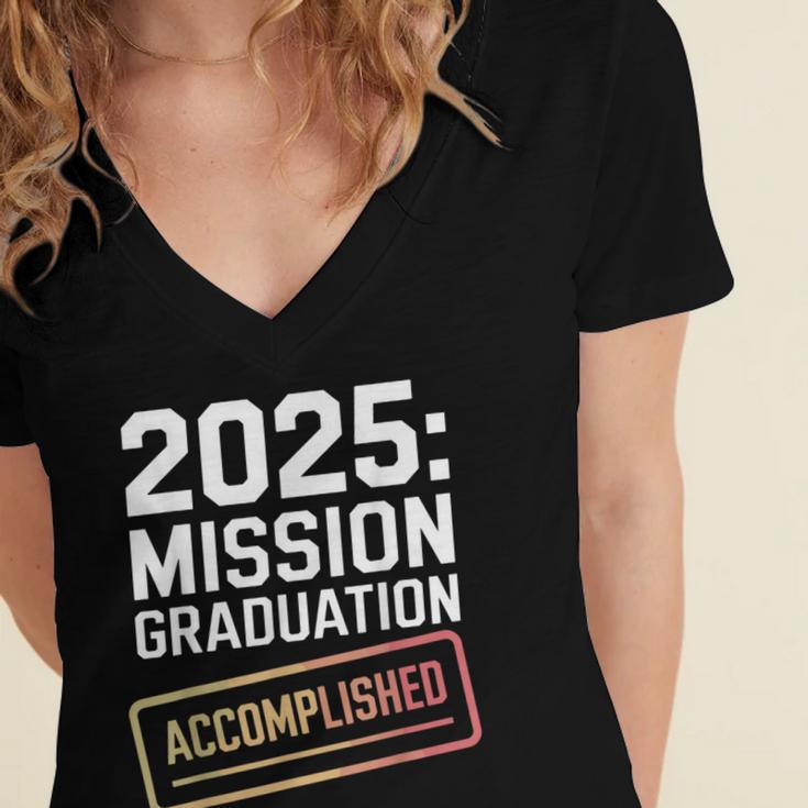 Mission Graduation Accomplished For Class Of 2025 Women's Jersey Short Sleeve Deep V-Neck Tshirt