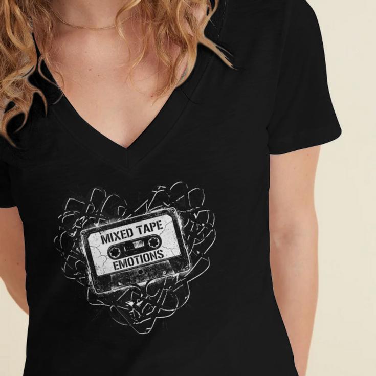 Mixed Tape Emotions Music Lover Nostalgia Quote Women's Jersey Short Sleeve Deep V-Neck Tshirt