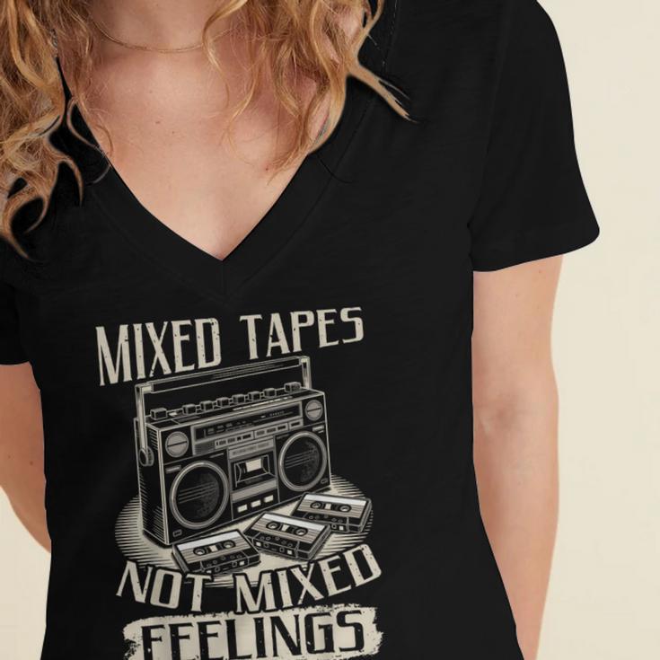 Mixed Tapes Not Feelings Nostalgia Retro Cassette Tape Women's Jersey Short Sleeve Deep V-Neck Tshirt