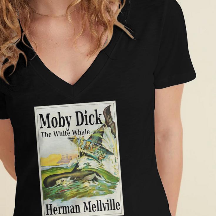 Moby Dick Book Cover Illustration Women's Jersey Short Sleeve Deep V-Neck Tshirt
