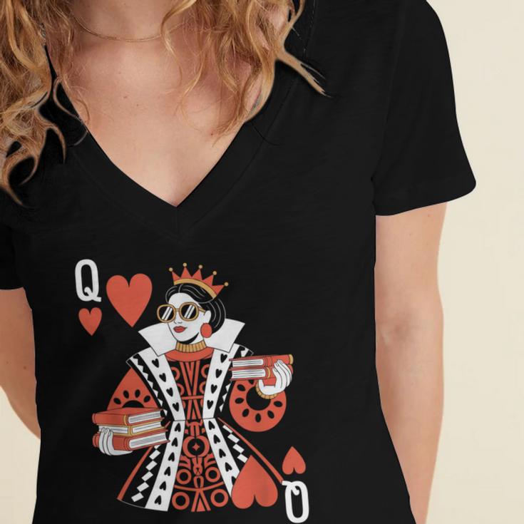 Modern Queen Of Hearts Book Lover Reading Novels Romantasy Women's Jersey Short Sleeve Deep V-Neck Tshirt Modern Queen Of Hearts Book Lover Reading Novels Romantasy Women's Jersey Short Sleeve Deep V-Neck Tshirt