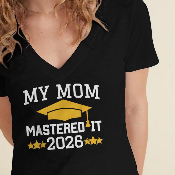My Mom Mastered It Class Of 2026 Family Masters Graduation Women's Jersey Short Sleeve Deep V-Neck Tshirt