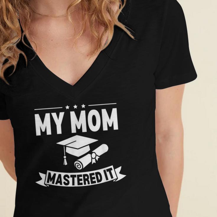 My Mom Mastered It Masters Degree Graduation Women MBA Women's Jersey Short Sleeve Deep V-Neck Tshirt