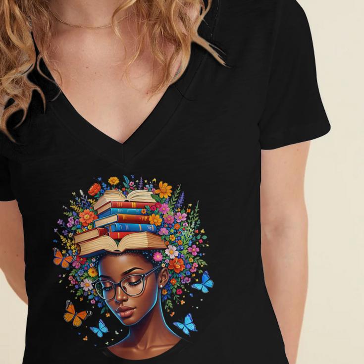 Month Honoring Past Inspiring Pride Melanin Book Women's Jersey Short Sleeve Deep V-Neck Tshirt