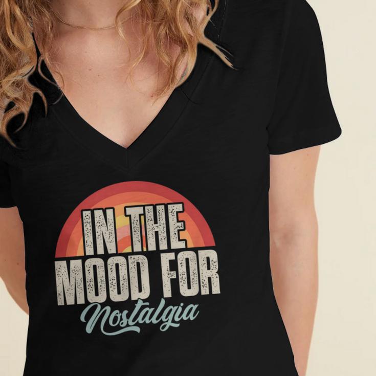 In The Mood For Nostalgia Vintage 80s 90s Retro Women's Jersey Short Sleeve Deep V-Neck Tshirt