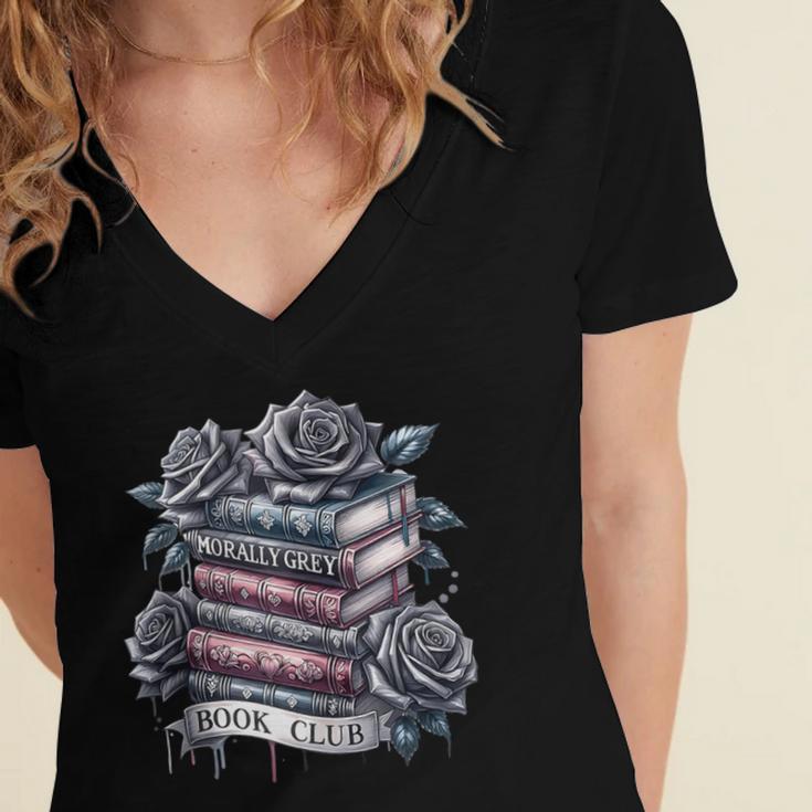 Morally Grey Book Club Floral Book Lover Graphic Women's Jersey Short Sleeve Deep V-Neck Tshirt Morally Grey Book Club Floral Book Lover Graphic Women's Jersey Short Sleeve Deep V-Neck Tshirt