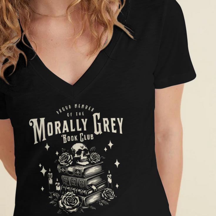 Morally Grey Book Club Reading Shirt Bookish Bookworm Women's Jersey Short Sleeve Deep V-Neck Tshirt