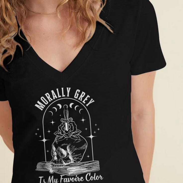 Morally Grey Book Lover Morally Grey Is My Favorite Color Women's Jersey Short Sleeve Deep V-Neck Tshirt